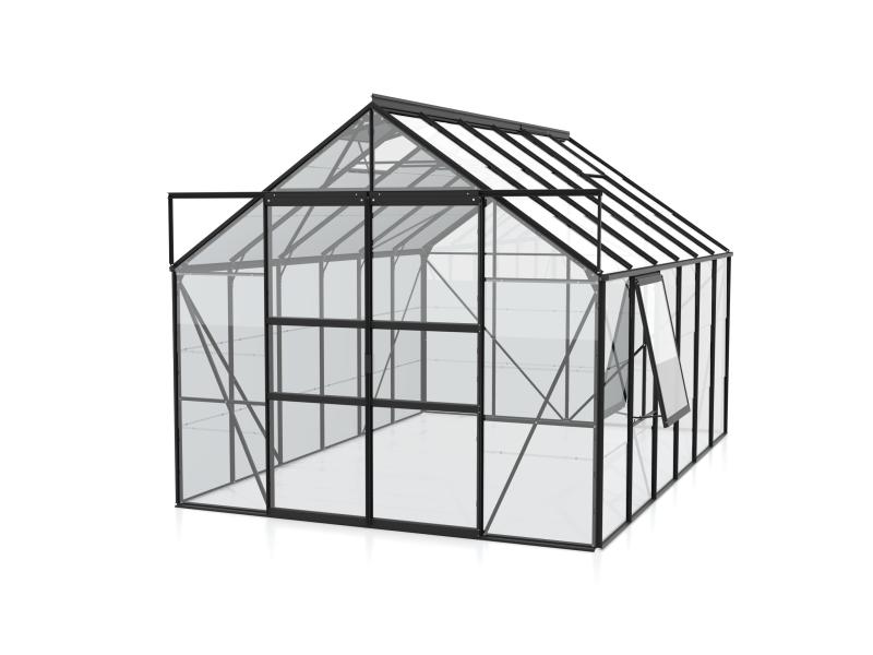 Vitavia Gewächshaus Meridian 2, 9900 ESG 3mm, schwarz, mit Doppelschiebetür