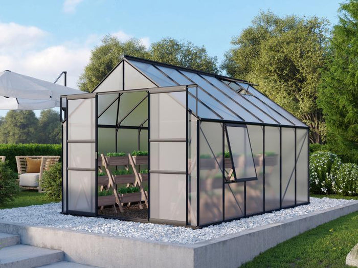 Vitavia Gewächshaus Meridian 2, 9900 HKP  6mm, schwarz, mit Doppelschiebetür