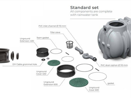 Waterform Regenwasser-Zisterne Unground 2000 Liter grau mit Tankabdeckung und Korbfilter