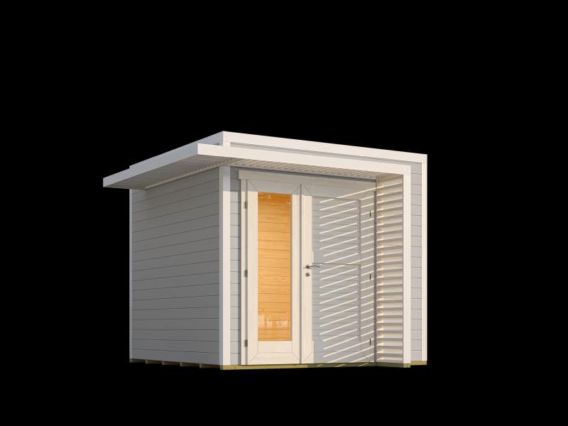 Weka Design-Gartenhaus Pure Garden Amberley 1,5, 28 mm, 250x250 cm, Grau/Weiß, Design-Doppeltür