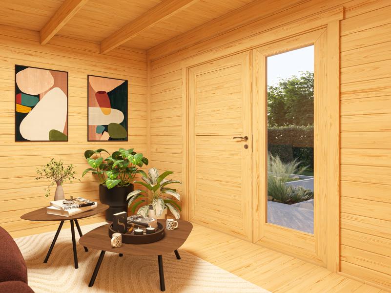 Weka Design-Gartenhaus Pure Garden Amberley 1,5, 28 mm, 300x300 cm, Naturbelassen, Design-Doppeltür