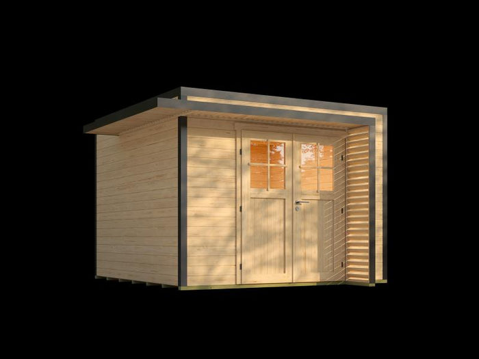 Weka Design-Gartenhaus Pure Garden Amberley 1/3, 28 mm, 300x300 cm, Naturbelassen, Massivholz-Doppel
