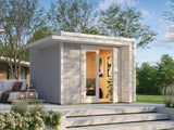 Weka Design-Gartenhaus Pure Garden Amberley 1,5, 28 mm, 300x300 cm, Grau/Weiß, Design-Doppeltür