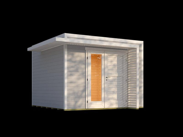 Weka Design-Gartenhaus Pure Garden Amberley 1,5, 28 mm, 300x300 cm, Grau/Weiß, Design-Doppeltür