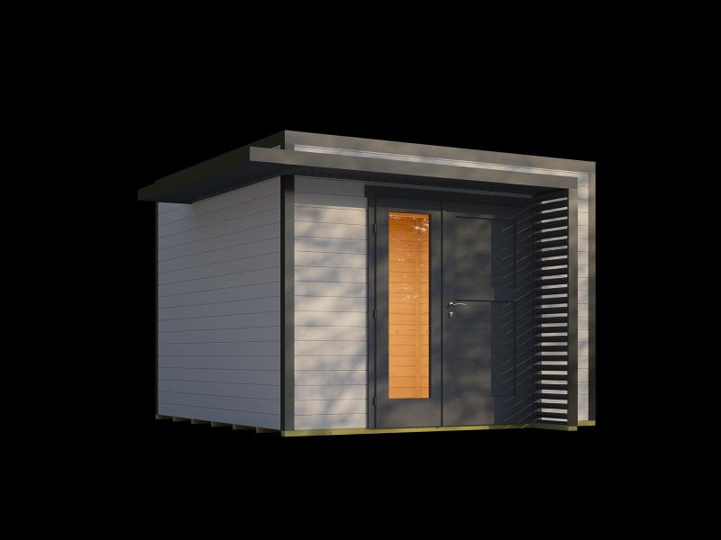Weka Design-Gartenhaus Pure Garden Amberley 1,5, 28 mm, 300x300 cm, Grau/Anthrazit, Design-Doppeltür