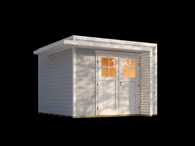 Weka Design-Gartenhaus Pure Garden Amberley 1/3, 28 mm, 300x300 cm, Grau/Weiß, Massivholz-Doppeltür