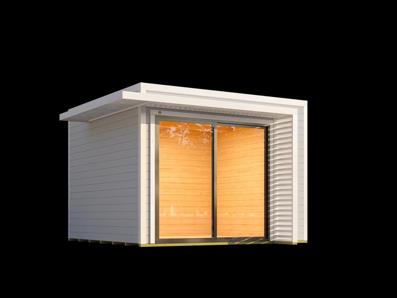 Weka Design-Gartenhaus Pure Garden Amberley 1/3, 28 mm, 300x300 cm, Grau/Weiß, inkl. Schiebetür