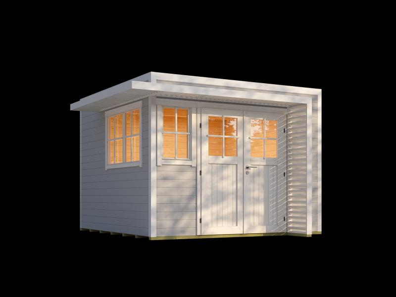 Weka Design-Gartenhaus Pure Garden Amberley 1/3, 28 mm, 300x300 cm, Grau/Weiß, Massivholz-Doppeltür