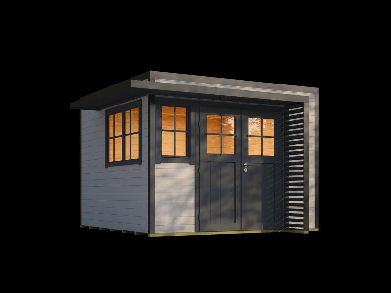 Weka Design-Gartenhaus Pure Garden Amberley 1/3, 28 mm, 300x300 cm, Grau/Anthrazit, Massivholz-Doppe