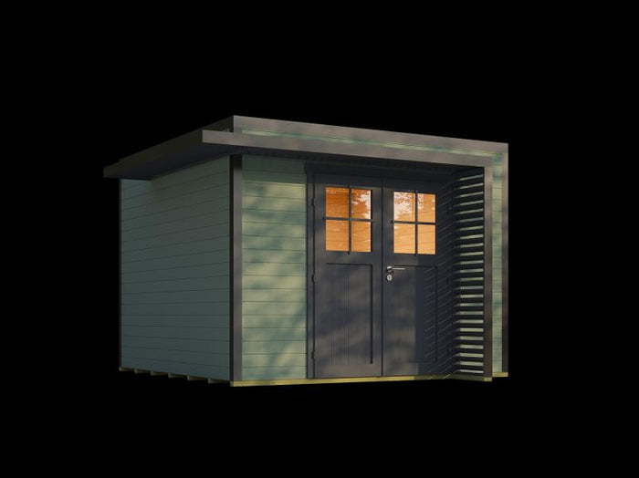 Weka Design-Gartenhaus Pure Garden Amberley 1/3, 28 mm, 300x300 cm, Graugrün/Anthrazit, Massivholz-D
