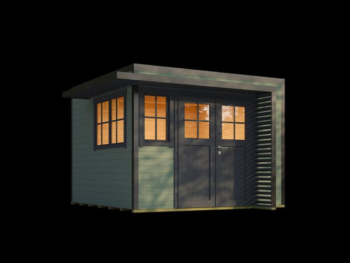 Weka Design-Gartenhaus Pure Garden Amberley 1/3, 28 mm, 300x300 cm, Graugrün/Anthrazit, Massivholz-D
