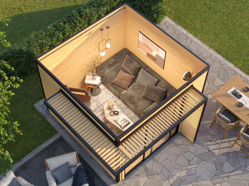Weka Design-Gartenhaus Pure Garden Amberley 1/3, 28 mm, 300x300 cm, Graugrün/Anthrazit, inkl. Schieb
