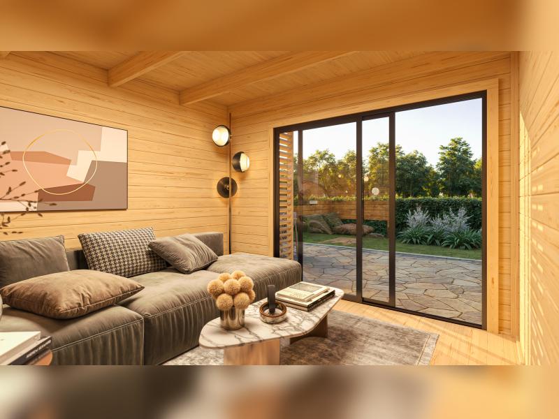 Weka Design-Gartenhaus Pure Garden Amberley 1/3, 28 mm, 300x300 cm, Graugrün/Anthrazit, inkl. Schieb