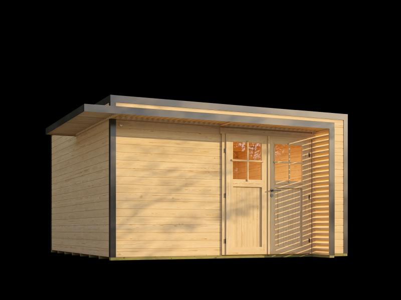 Weka Design-Gartenhaus Pure Garden Amberley 1/3, 44 mm, 400x400 cm, Naturbelassen, Massivholz-Doppel