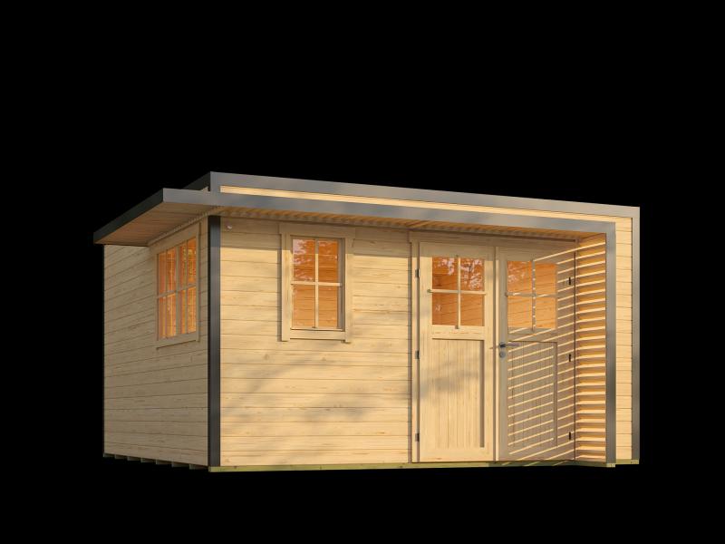 Weka Design-Gartenhaus Pure Garden Amberley 1/3, 44 mm, 400x400 cm, Naturbelassen, Massivholz-Doppel