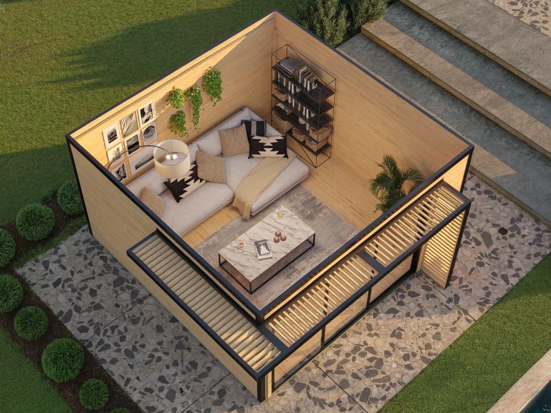 Weka Design-Gartenhaus Pure Garden Amberley 1/3, 44 mm, 400x400 cm, Naturbelassen, große Schiebetür
