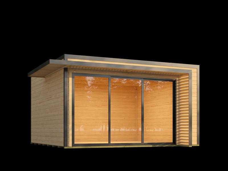 Weka Design-Gartenhaus Pure Garden Amberley 1/3, 44 mm, 400x400 cm, Naturbelassen, große Schiebetür