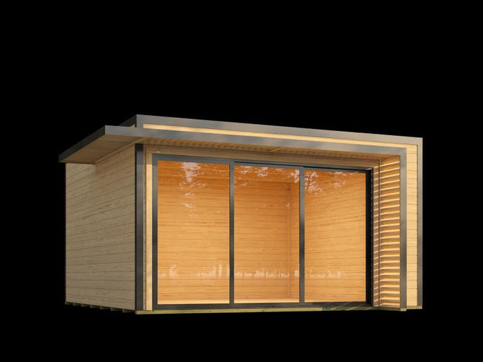 Weka Design-Gartenhaus Pure Garden Amberley 1/3, 44 mm, 400x400 cm, Naturbelassen, große Schiebetür