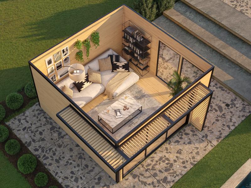 Weka Design-Gartenhaus Pure Garden Amberley 1/3, 44 mm, 400x400 cm, Naturbelassen, große Schiebetür,