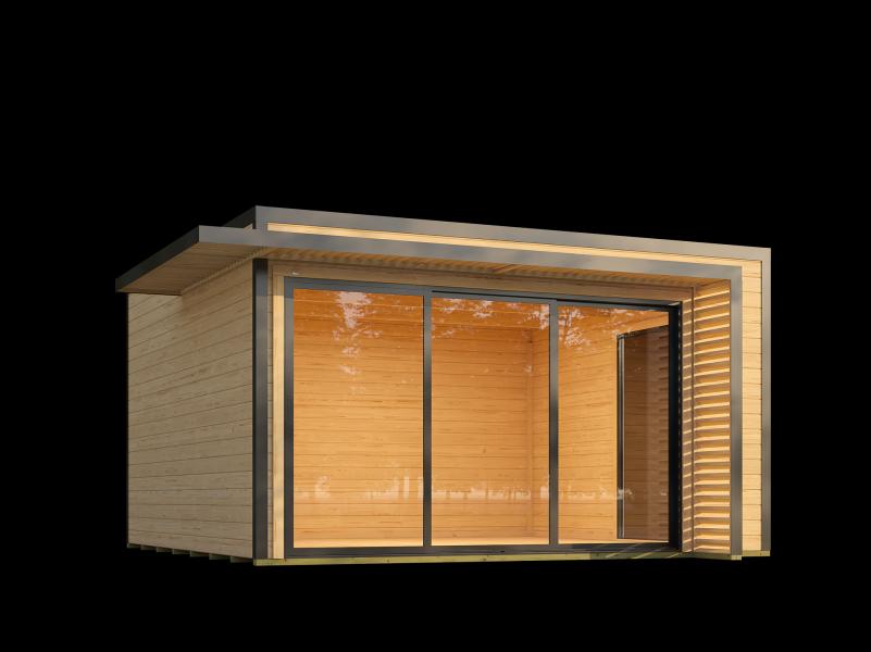 Weka Design-Gartenhaus Pure Garden Amberley 1/3, 44 mm, 400x400 cm, Naturbelassen, große Schiebetür,