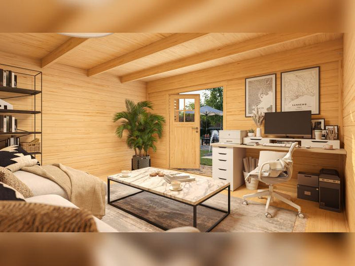 Weka Design-Gartenhaus Pure Garden Amberley 1/3, 44 mm, 400x400 cm, Grau/Weiß, Massivholz-Doppeltür