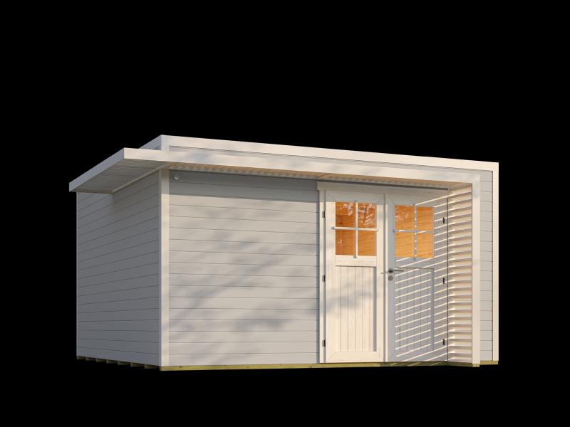 Weka Design-Gartenhaus Pure Garden Amberley 1/3, 44 mm, 400x400 cm, Grau/Weiß, Massivholz-Doppeltür