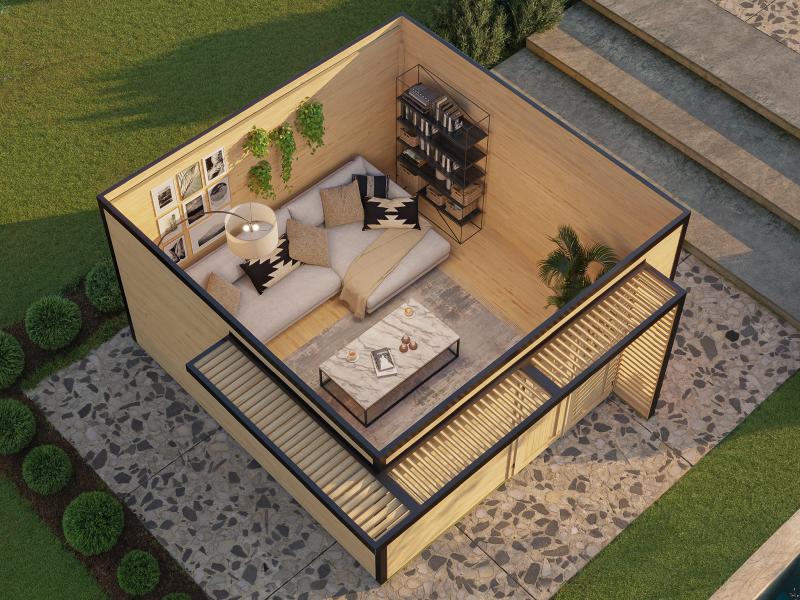 Weka Design-Gartenhaus Pure Garden Amberley 1/3, 44 mm, 400x400 cm, Grau/Anthrazit, Massivholz-Doppe