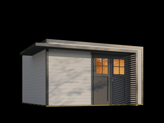 Weka Design-Gartenhaus Pure Garden Amberley 1/3, 44 mm, 400x400 cm, Grau/Anthrazit, Massivholz-Doppe