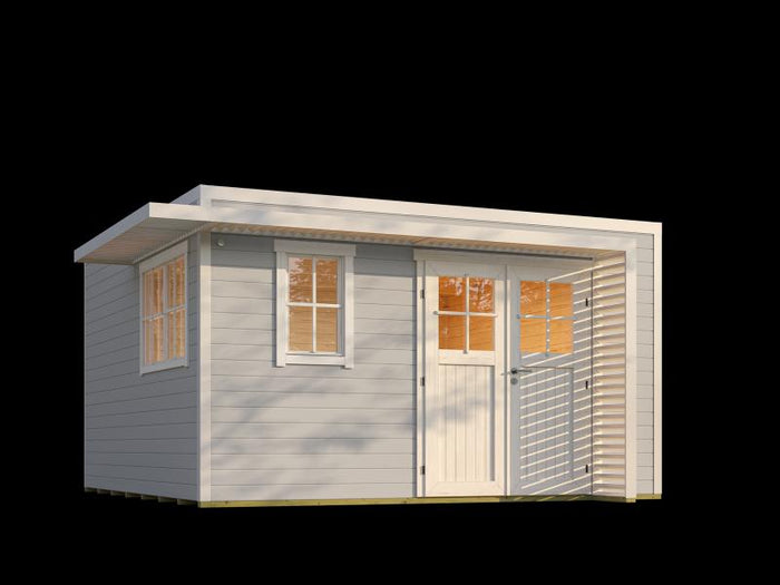 Weka Design-Gartenhaus Pure Garden Amberley 1/3, 44 mm, 400x400 cm, Grau/Weiß, Massivholz-Doppeltür