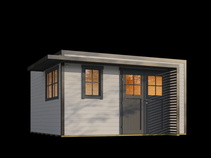 Weka Design-Gartenhaus Pure Garden Amberley 1/3, 44 mm, 400x400 cm, Grau/Anthrazit, Massivholz-Doppe