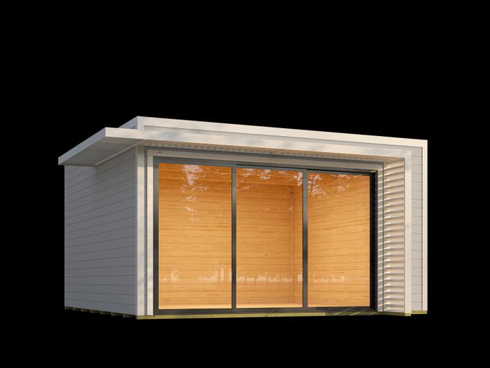Weka Design-Gartenhaus Pure Garden Amberley 1/3, 44 mm, 400x400 cm, Grau/Weiß, große Schiebetür