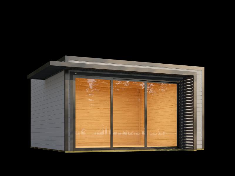 Weka Design-Gartenhaus Pure Garden Amberley 1/3, 44 mm, 400x400 cm, Grau/Anthrazit, große Schiebetür