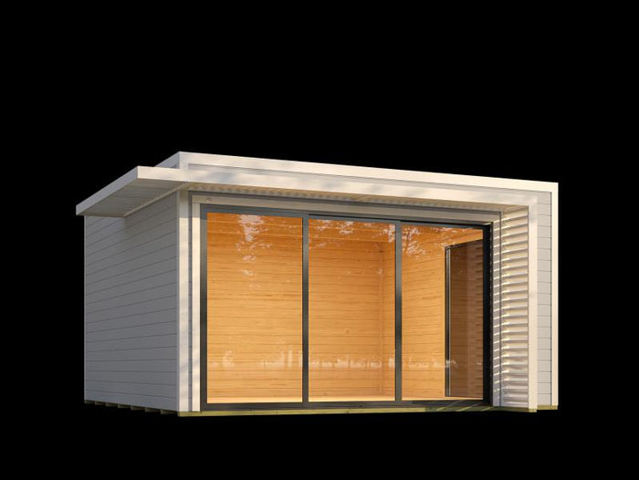 Weka Design-Gartenhaus Pure Garden Amberley 1/3, 44 mm, 400x400 cm, Grau/Weiß, große Schiebetür, mit