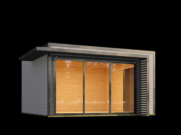 Weka Design-Gartenhaus Pure Garden Amberley 1/3, 44 mm, 400x400 cm, Grau/Anthrazit, große Schiebetür