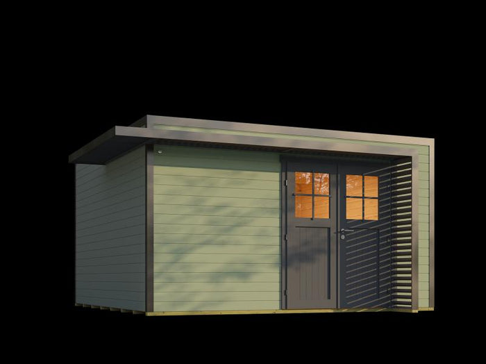 Weka Design-Gartenhaus Pure Garden Amberley 1/3, 44 mm, 400x400 cm, Graugrün/Anthrazit, Massivholz-D