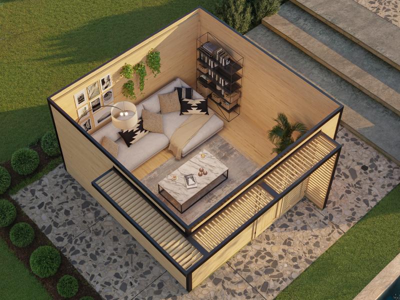 Weka Design-Gartenhaus Pure Garden Amberley 1/3, 44 mm, 400x400 cm, Graugrün/Anthrazit, Massivholz-D