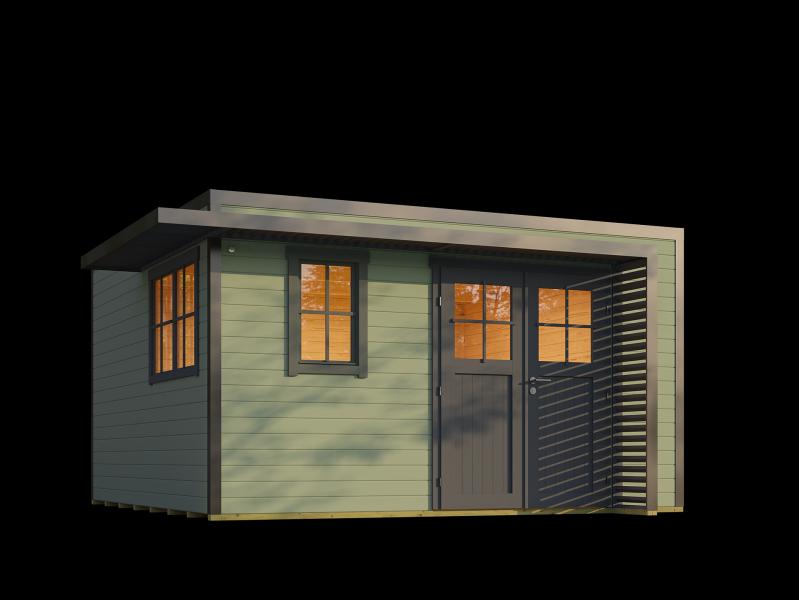 Weka Design-Gartenhaus Pure Garden Amberley 1/3, 44 mm, 400x400 cm, Graugrün/Anthrazit, Massivholz-D