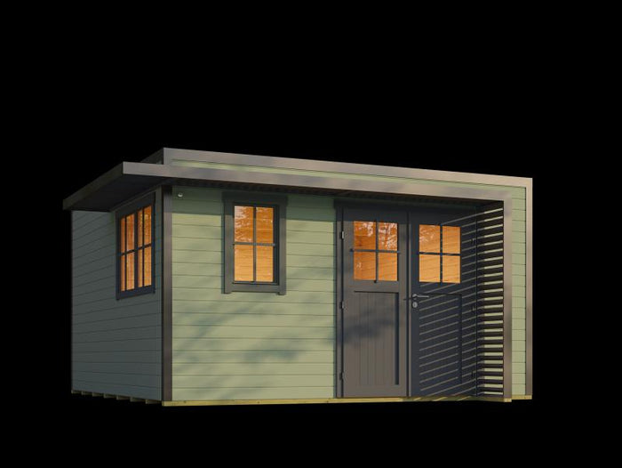 Weka Design-Gartenhaus Pure Garden Amberley 1/3, 44 mm, 400x400 cm, Graugrün/Anthrazit, Massivholz-D