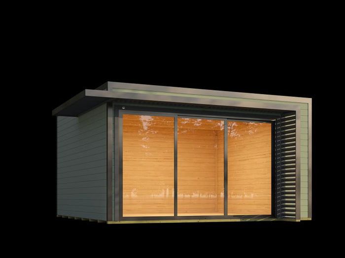 Weka Design-Gartenhaus Pure Garden Amberley 1/3, 44 mm, 400x400 cm, Graugrün/Anthrazit, große Schieb