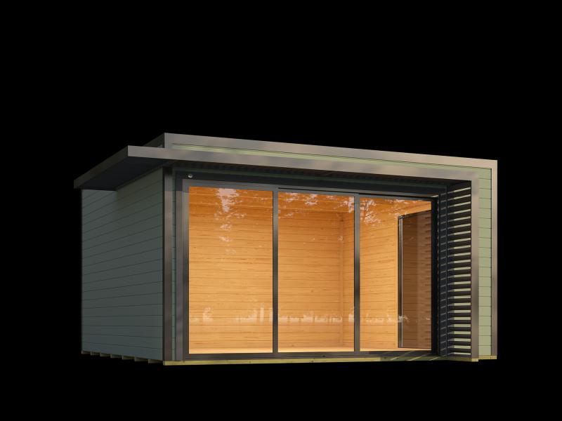Weka Design-Gartenhaus Pure Garden Amberley 1/3, 44 mm, 400x400 cm, Graugrün/Anthrazit, große Schieb