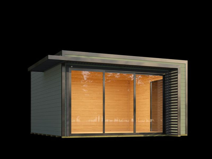 Weka Design-Gartenhaus Pure Garden Amberley 1/3, 44 mm, 400x400 cm, Graugrün/Anthrazit, große Schieb