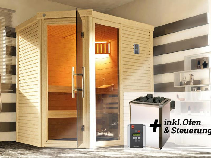 Weka Design-Sauna CUBILIS Gr. 2 Sparset 7,5 kW OS inkl. digitaler Steuerung, Glastür, Fenster und Mo
