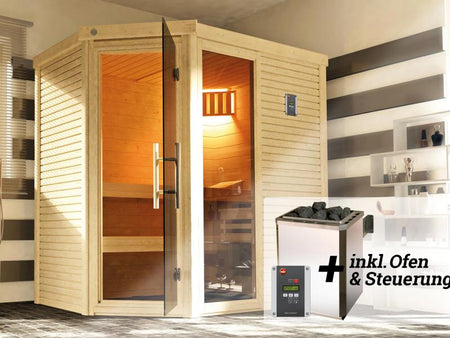 Weka Design-Sauna CUBILIS Gr. 2 Sparset 7,5 kW BioS inkl. digitaler Steuerung, Glastür, Fenster und 