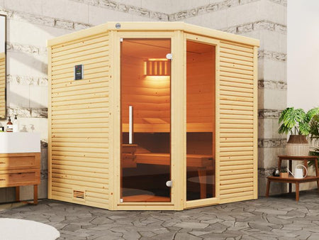 Weka Design-Sauna CUBILIS Gr. 2 Sparset, inkl. 9 kW Ofen Kompakt integr. Steuerung, Glastür, Fenster