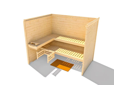 Weka Design-Sauna CUBILIS Gr. 3 Sparset mit 9 kW Ofen Kompakt integr. Steuerung, inkl. Leuchtenset, 