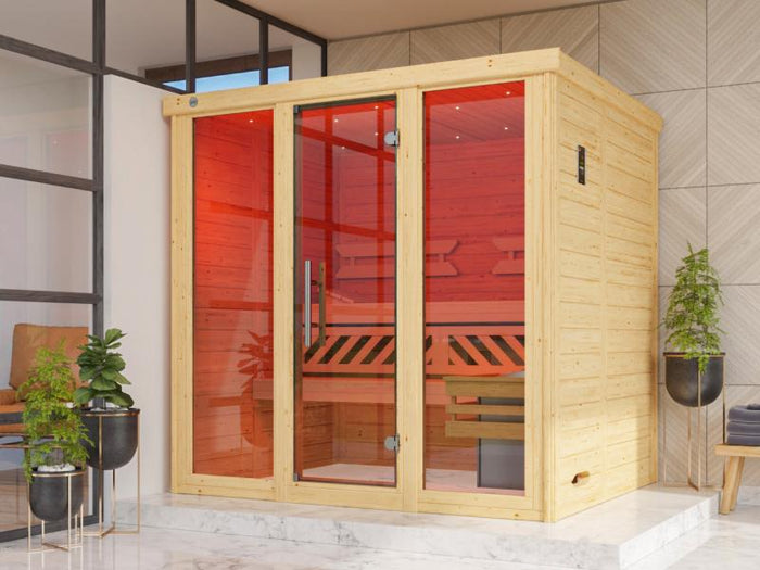 Weka Design-Sauna KEMI PANORAMA 2 inkl. 7,5 kW OS-Ofenset