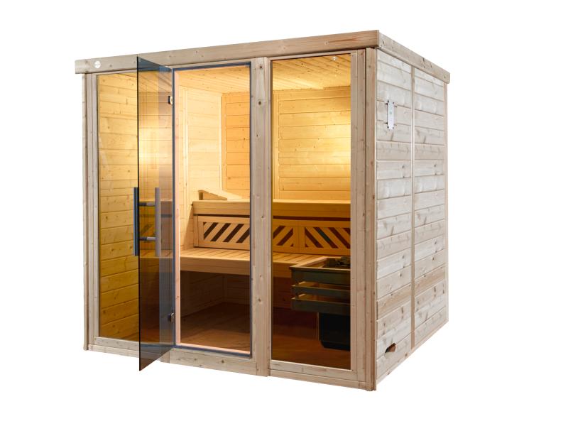 Weka Design-Sauna KEMI PANORAMA 3 inkl. 7,5 kW OS-Ofenset