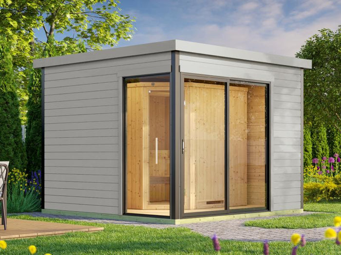 Weka Design-Saunahaus SH 412, hellgrau, inkl. 9 kW Bios mit Steuerung