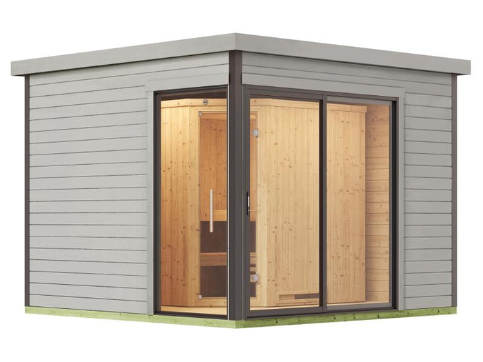 Weka Design-Saunahaus SH 412, hellgrau, inkl. 9 kW Bios mit Steuerung