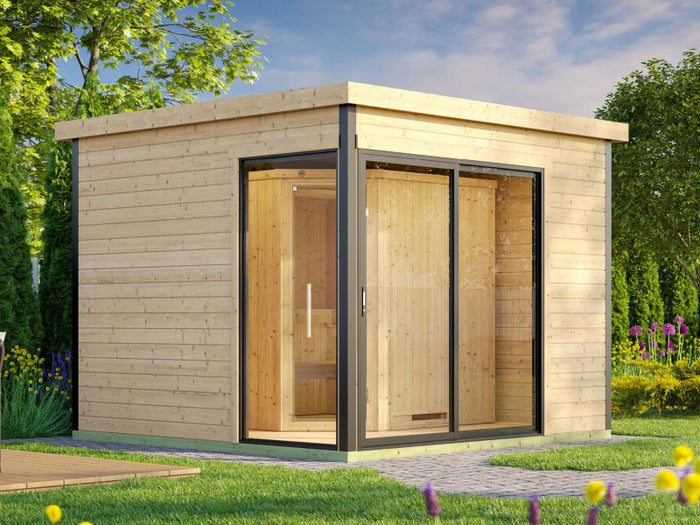 Weka Design-Saunahaus SH 412, natur, inkl. 9 kW Saunaofen Kompakt integr. Steuerung